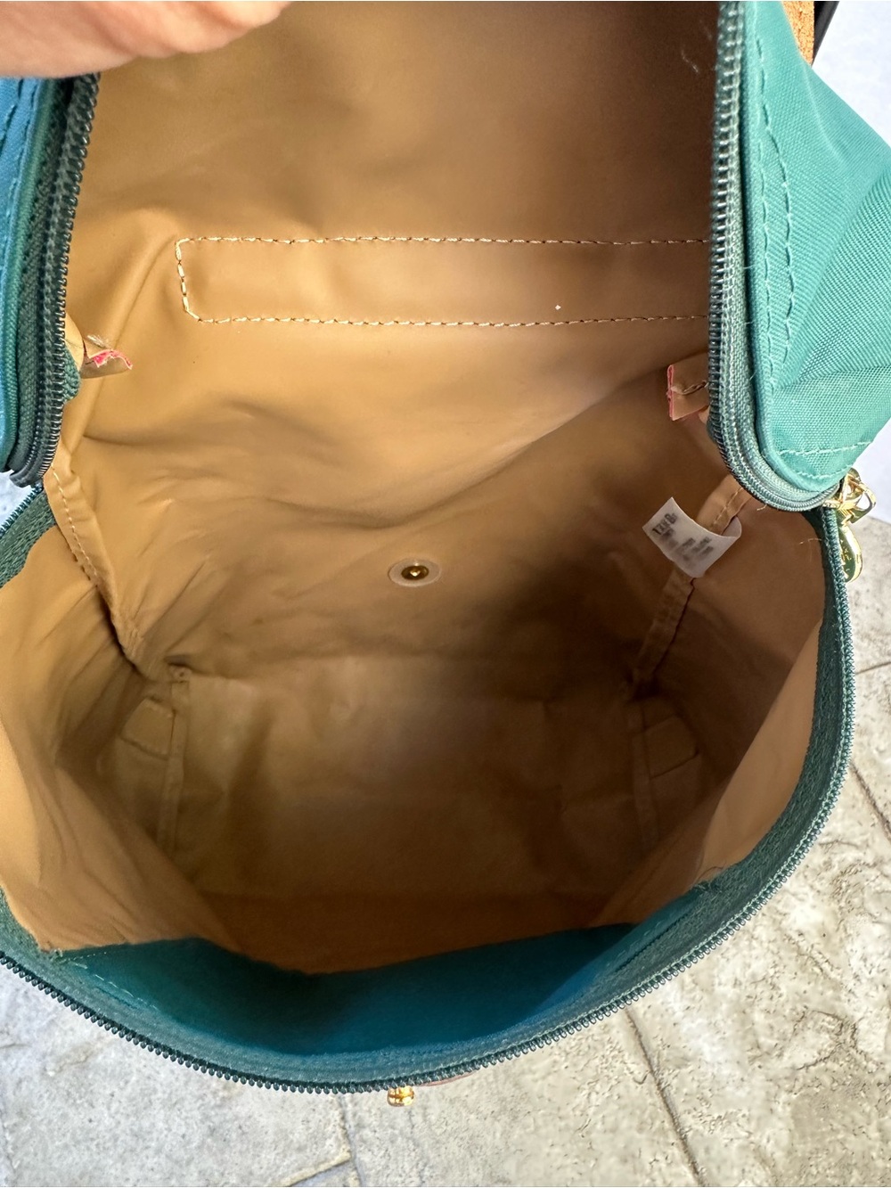 Longchamp Green Nylon Backpack with Brown Leather Flap - Picture 5 of 10